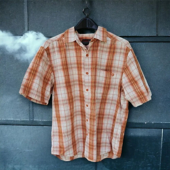 Wolverine Burnt Orange Sear Sucker Shirt Mens Size L Short Sleeve Lightweight - Picture 1 of 7